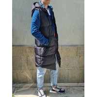 Мъжки дълъг елек с качулка, City Man, Черен, 6792